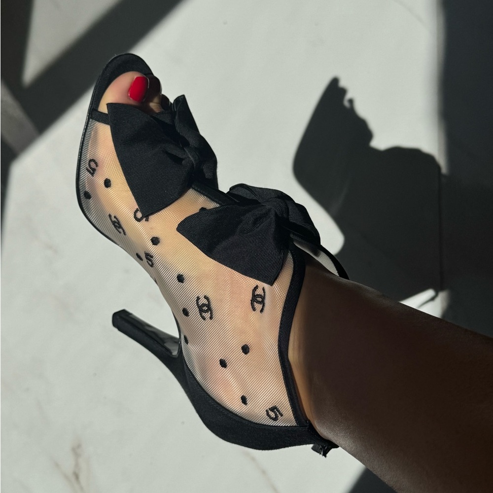 CHANEL Black Mesh Ankle Booties